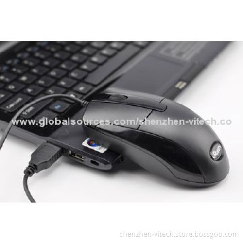 Ergonomic design for black 3D wired optical mouse, suitable for business use